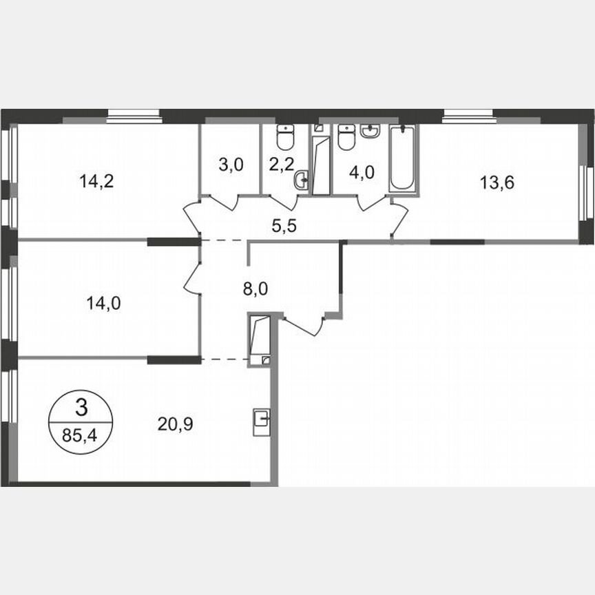 3-к. квартира, 85,4 м², 19/19 эт.