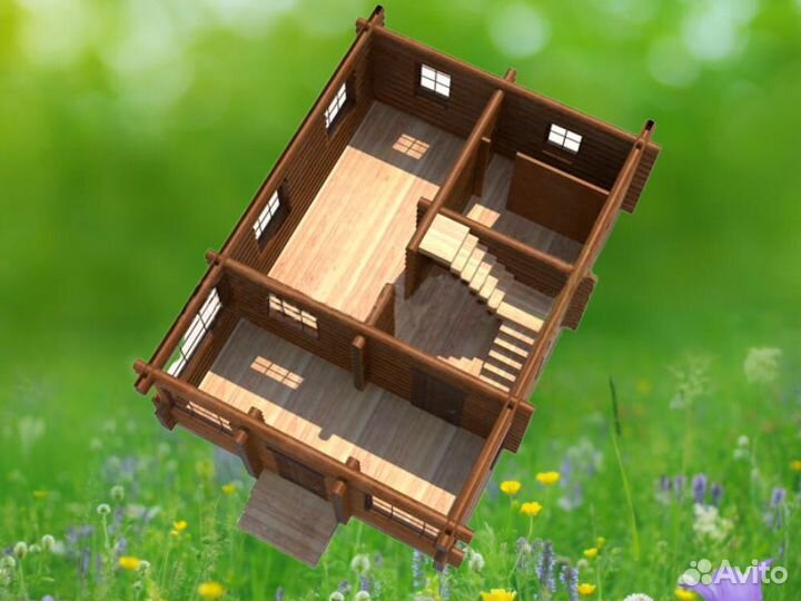 Сруб дома из бревна ручной рубки Не Бруса 7,5x9