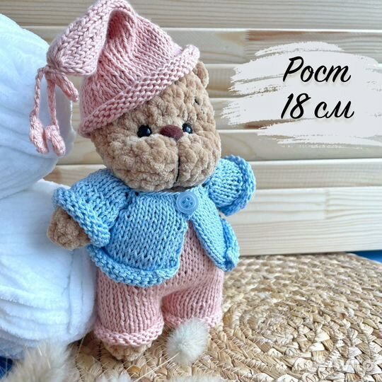 Вязаные игрушки, ладонный мишка, вязаный мишка