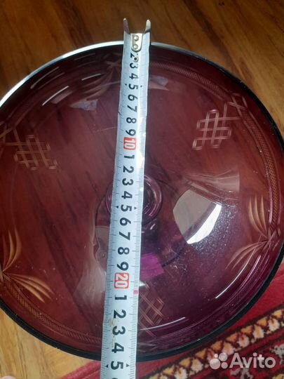 Ваза для фруктов на ножке цветное стекло СССР