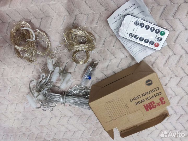 Гирлянда-штора 3х3м с пультом новая