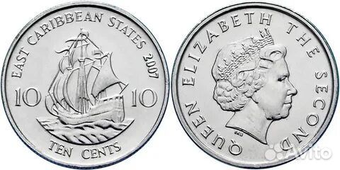 Монета 10 центов Восточные Карибы