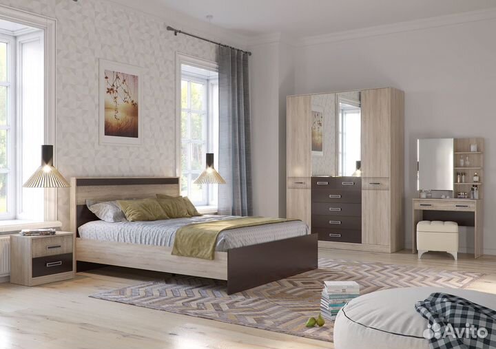 Шкаф 4-х дверный с ящиками Румба цвет дуб сонома/венге