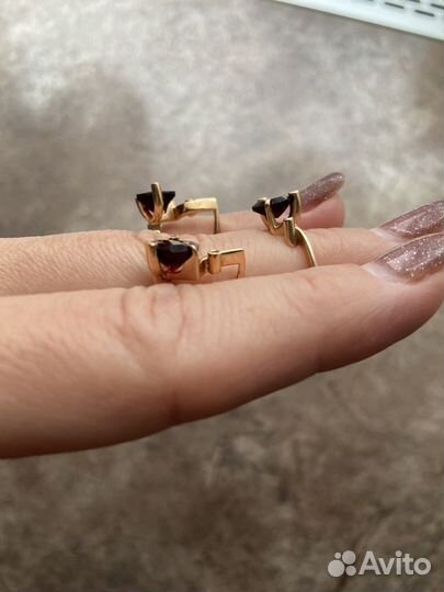 Золотой комплект серьги и кольцо