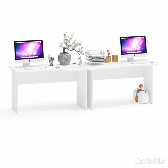 Два письменных стола Мебельный Двор мд 1.04 цвет белый шагрень, шхгхв 260х75х74 см