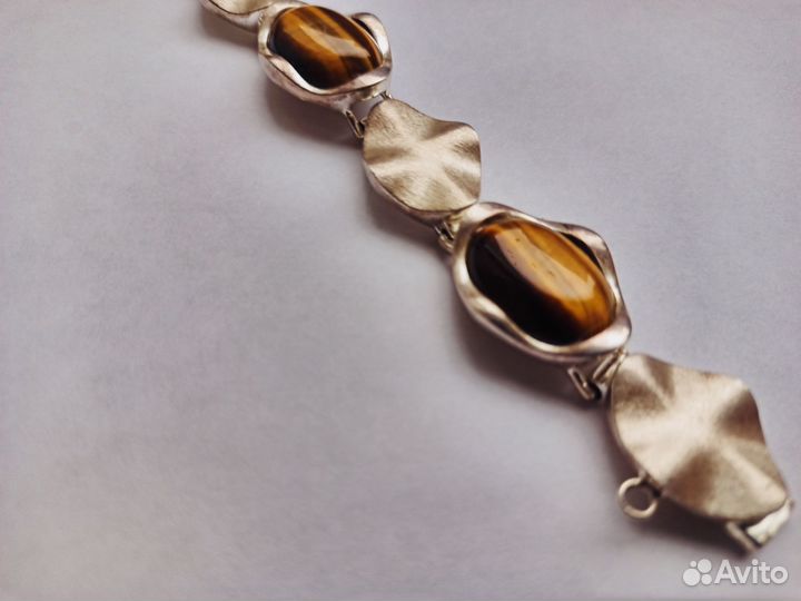 Браслет Тигровый глаз с серебром