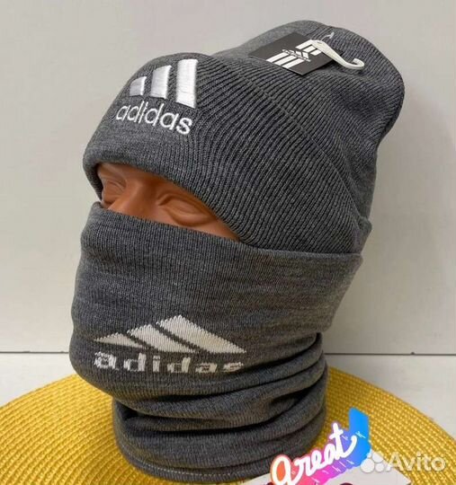 Комплект шапка снуд adidas черный и серый