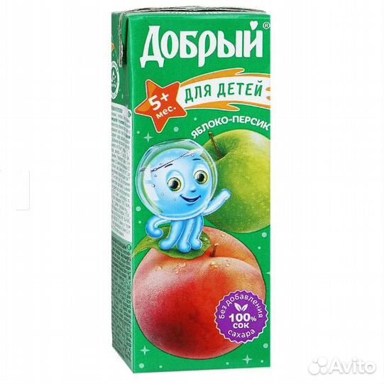 Сок Добрый Персик-Яблоко 200мл Мултон