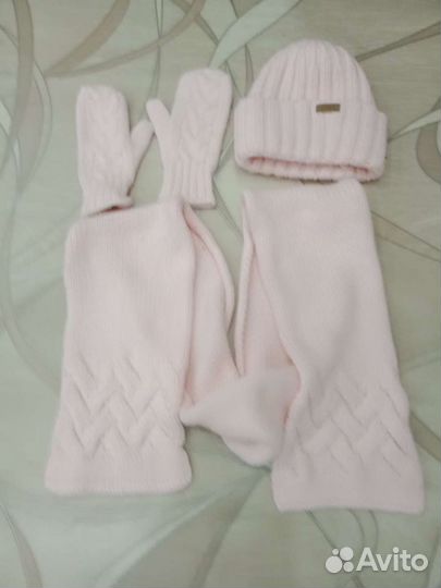 Комплект шапка с шарфом женская + варежки