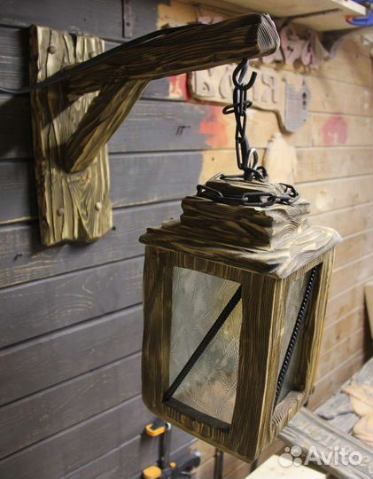 Фонарь деревянный лофт