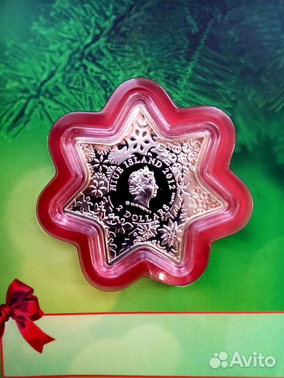 Монета 2 доллара серебро 925' Рождественская звезд