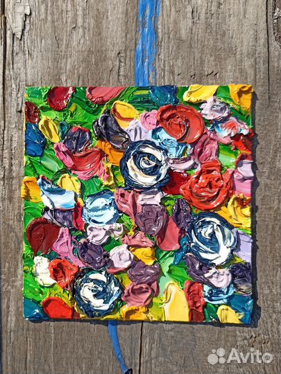 Картина маслом Цветы абстрактная живопись 10*10 см