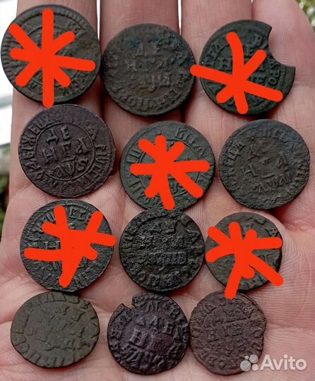 Денга Петра I 1702-1716 всего 12 шт