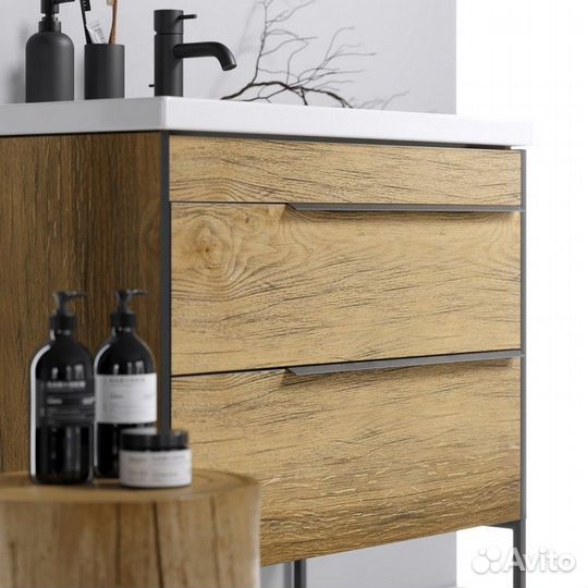 Тумба с раковиной Aqwella Fargo 100 напольная дуб балтийский FRG0110DB+frgn440+4640021065204