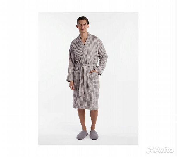 Халат вафельный мужской Home One светло-серый 56-5