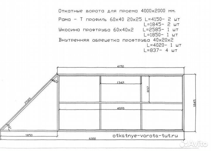 Комплект откатных ворот furniteсh проем 4х2