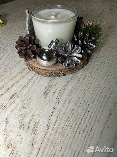 Подсвечник новогодний, соевая свеча