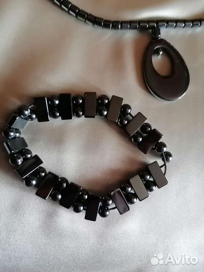 Гематит колье и браслет, бижутерия