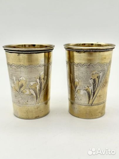 2 стопки серебро 84 проба, позолота, вес 40,2 гр