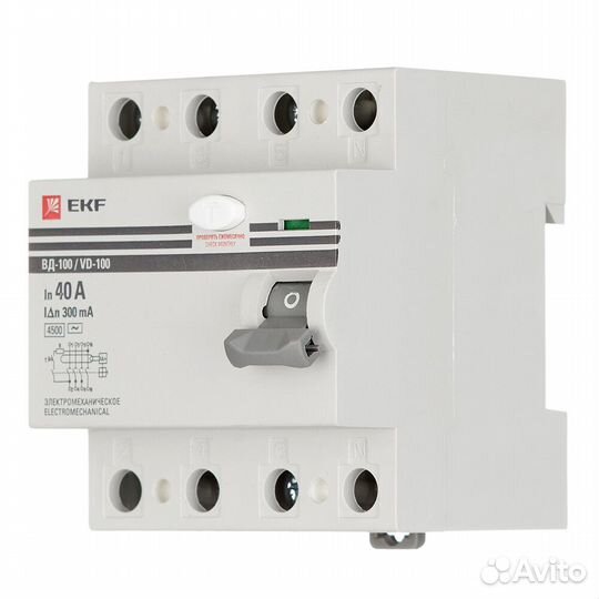 Узо EKF PROxima вд-100 40А 300 мА 4P тип ас 4,5 кА (elcb-4-40-300-em-pro)
