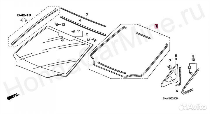 Уплотнитель стекла лобового Honda Civic 8 4D