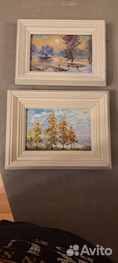 Два пейзажа в деревянных рамках, масло
