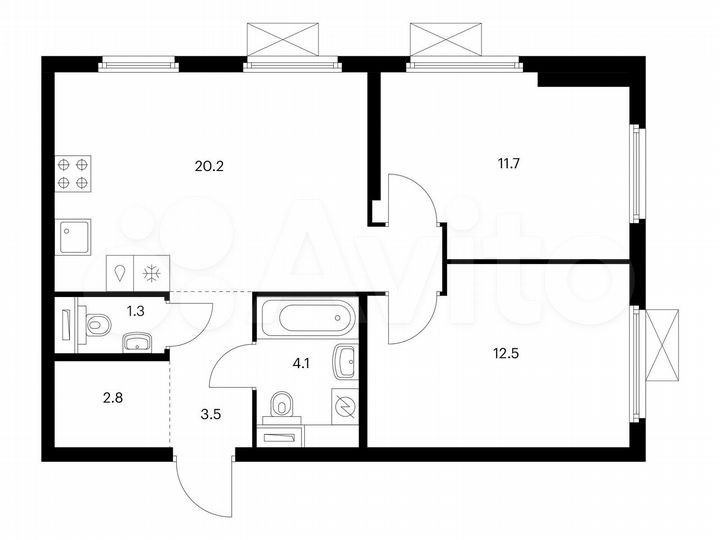 2-к. квартира, 56,1 м², 19/25 эт.