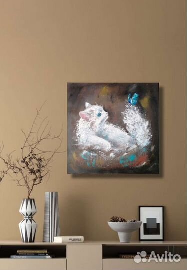 Картина маслом котенок белый