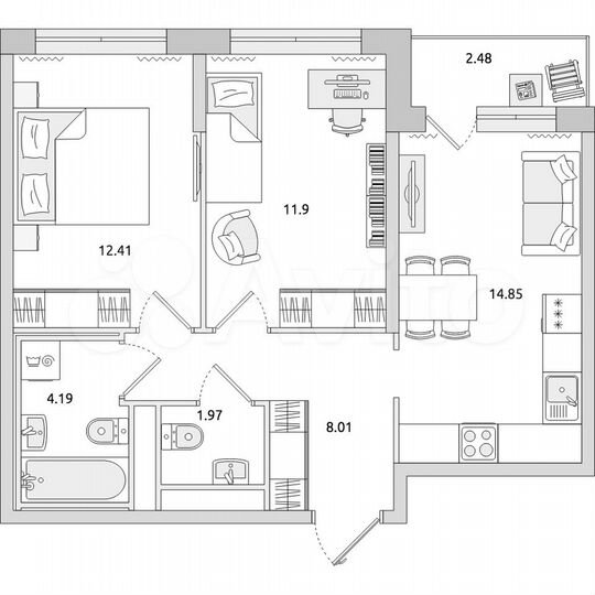 2-к. квартира, 55,8 м², 18/21 эт.