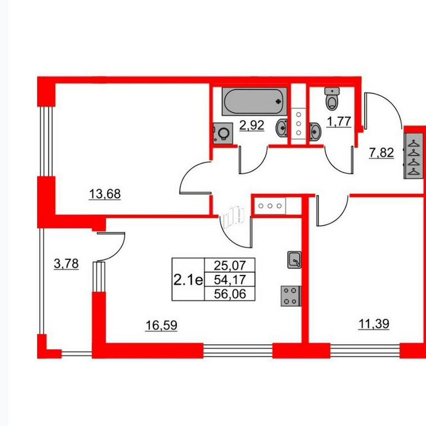 2-к. квартира, 54,2 м², 5/11 эт.