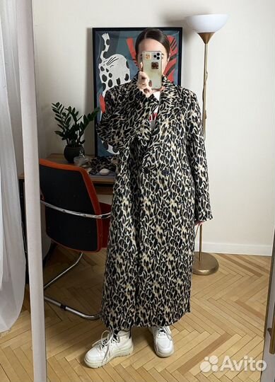 Пальто длинное леопардовое