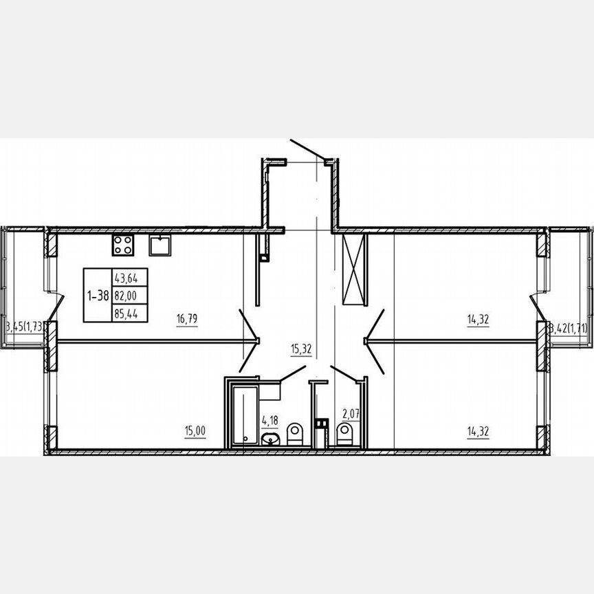 3-к. квартира, 82 м², 2/4 эт.
