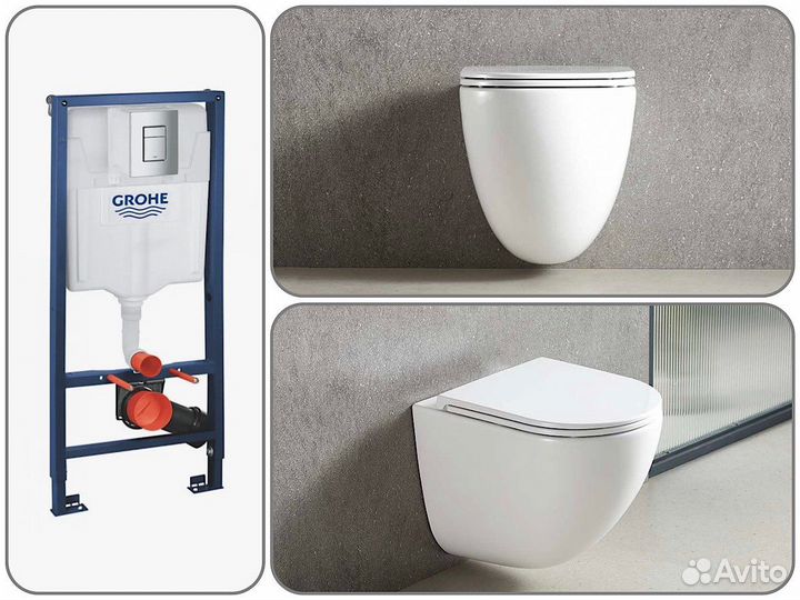 Унитаз фарфор, смыв торнадо и Инсталляция Grohe