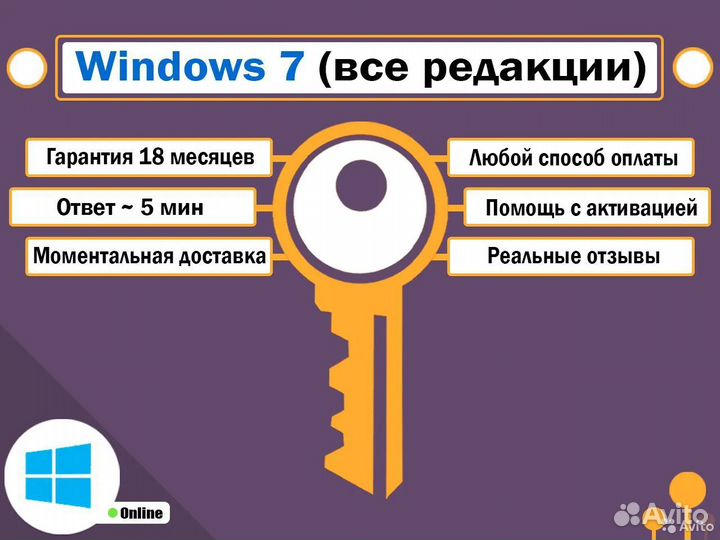 Лицензионный ключ Windows 7 (Годовая гарантия)