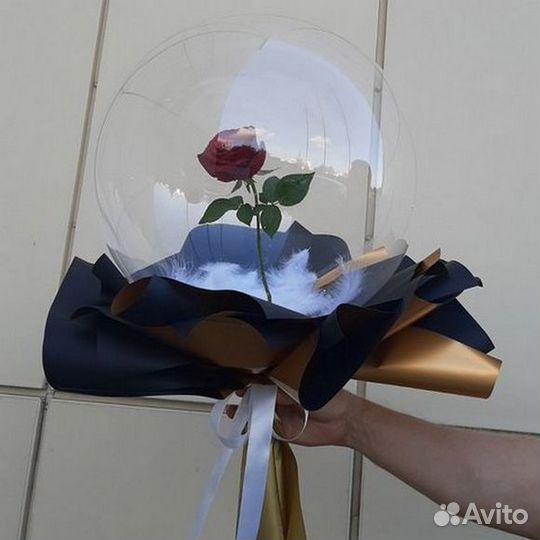 Роза живая в прозрачном шаре 45см