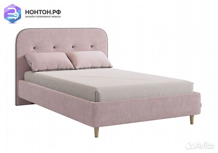 Кровать Лео велюр нежно-розовый / графит