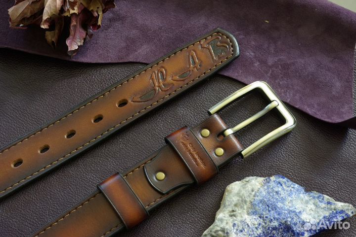 Мужской кожаный ремень ручной работы