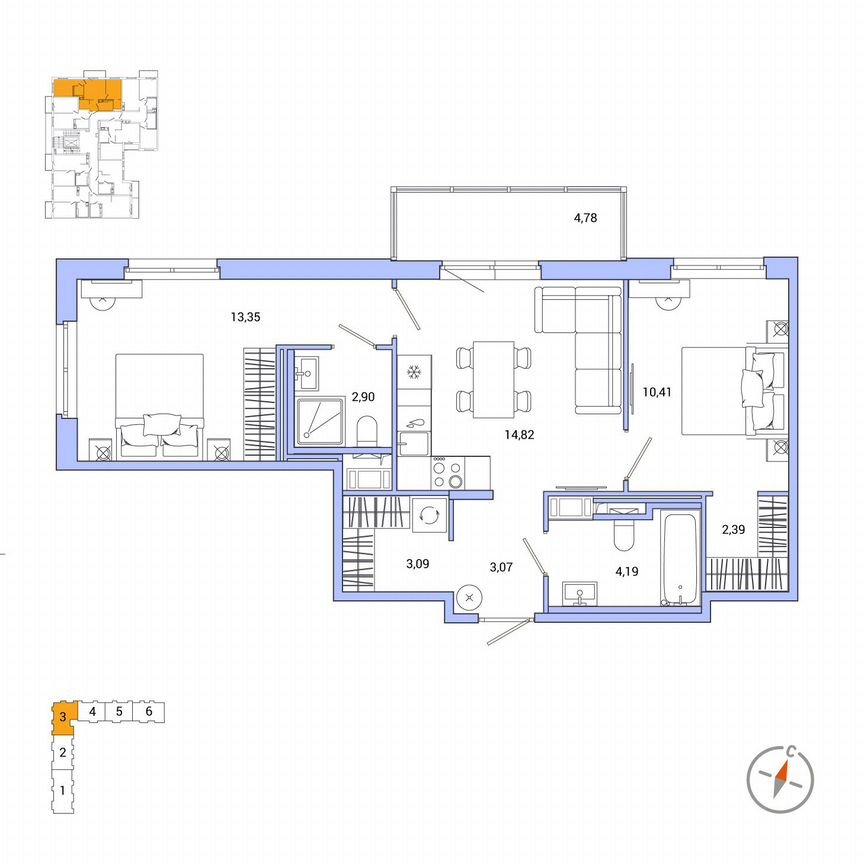 2-к. квартира, 55,7 м², 7/7 эт.
