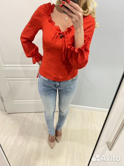 Красный топ блузка S/M