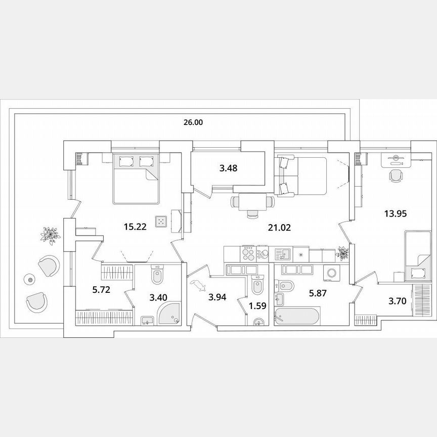2-к. квартира, 84 м², 19/22 эт.