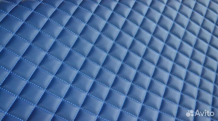 Стеганая экокожа синяя рисунок стандартный ромб
