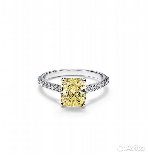 Кольцо с жёлтым бриллиантом CVD огранки «Кушон» 0.5ct