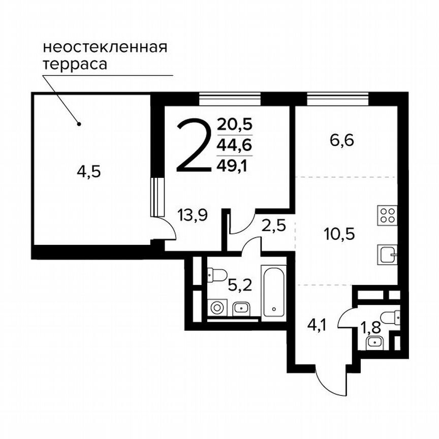 2-к. квартира, 49,1 м², 14/14 эт.
