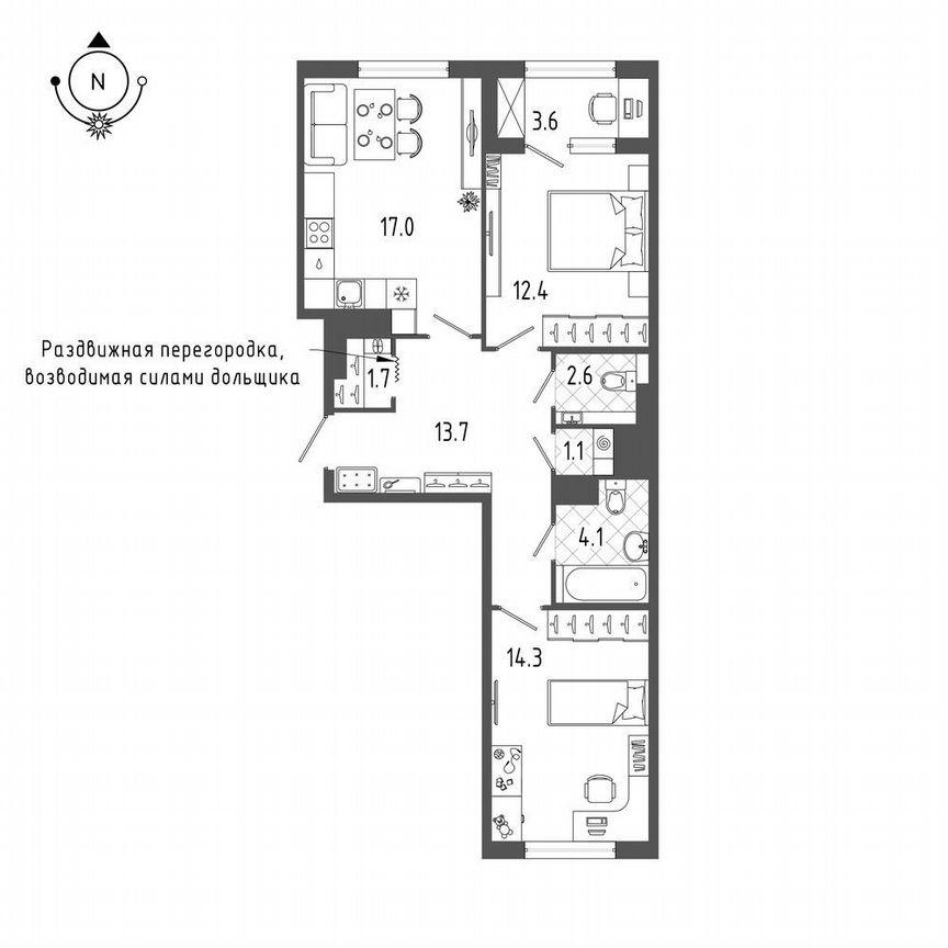 2-к. квартира, 68,7 м², 6/18 эт.