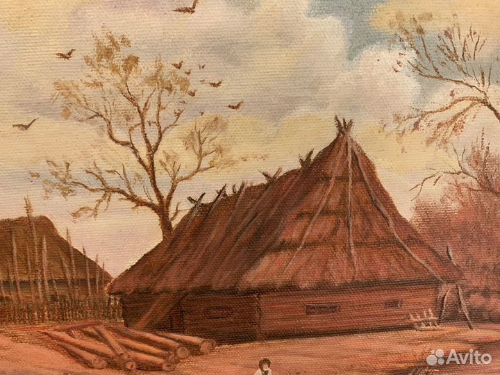 Картина Маслом на Холсте. Деревенский Пейзаж