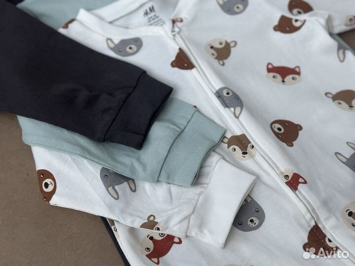 Новые слипы на молнии 3шт H&M 80