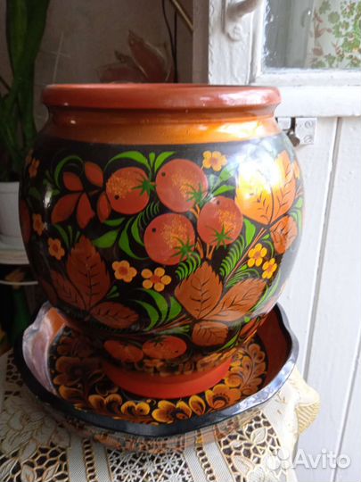 Горшок деревянный хохлома