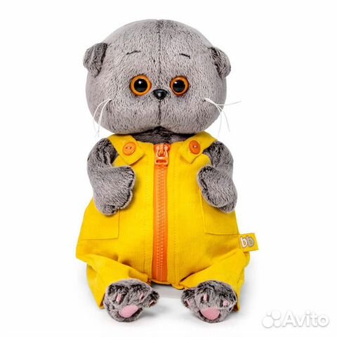 Кот Басик baby в вельветовом комбинезоне, 20 см