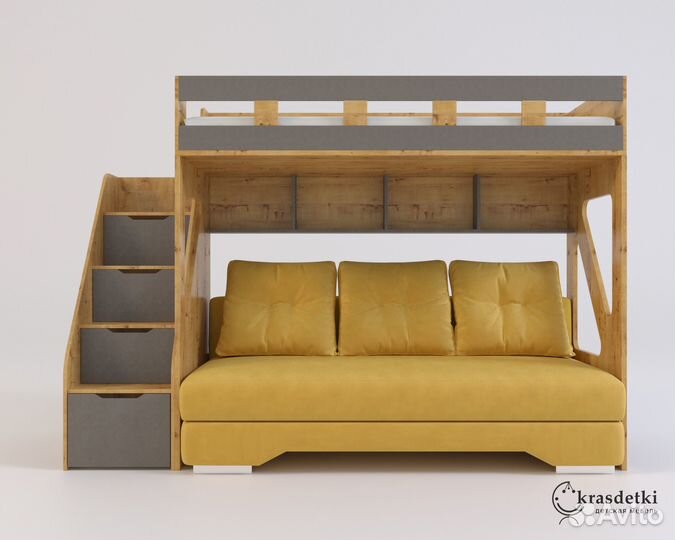 Кровать двухярусная и ступени комод