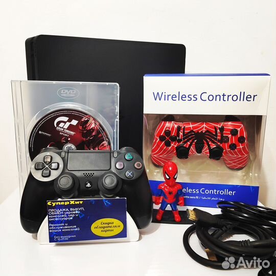 PS4 Slim 1TB, 2 геймпада+диск. Магазин